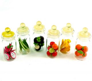 Set Of 6 Mini Fruit Bottle Size 2 Cm X 4 Cm,  Dollhouse Miniature Food,  Fake Food