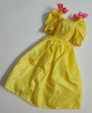 Barbie Doll Clothes Yellow Full Gown Dress Only Puffy Sleeves Pink Bows Ball