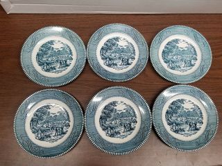 Set Of Six Currier And Ives Bread & Butter Plates - Harvest,  6 3/8 "