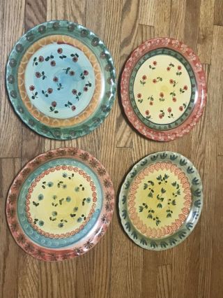 Vintage Hand Painted 8 1/4” Scallop Edge 4 Plates Neiman Marcus Made In Italy.