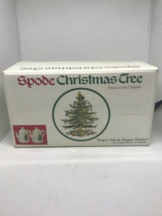 Spode Christmas Tree Teapot Salt & Pepper Shakers.  Made In England