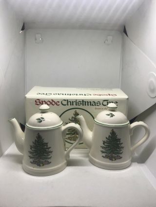 Spode Christmas Tree Teapot Salt & Pepper Shakers.  Made in ENGLAND 3