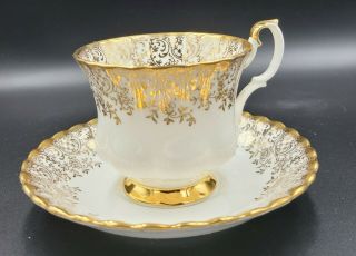 Royal Albert Vintage Tea Cup and Saucer White with Gold Vines and Flowers 2