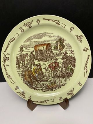 Vernon Kilns Frontier Days Cowboys 10.  5 " Dinner Plate Euc