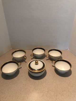 Vintage Hutschenreuther Selb Bavaria Germany Us Zone Sugar Bowl And 5 Tea Cups