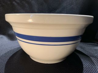 Roseville Ohio Friendship Pottery Handcrafted 4 Quart Blue Stripe Bowl