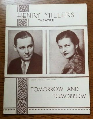 Tomorrow And Tomorrow Herbert Marshall/philip Barry 1931 Playbill
