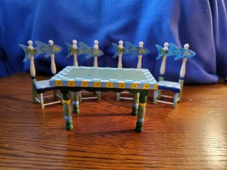 Hand Painted Dollhouse Furniture 4 Chairs And 1 Table,  Signed " Eye Candy "