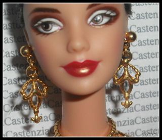 Jewelry Barbie Doll Exotic Beauty Faux Gold Ornate Dangle Earrings Accessory