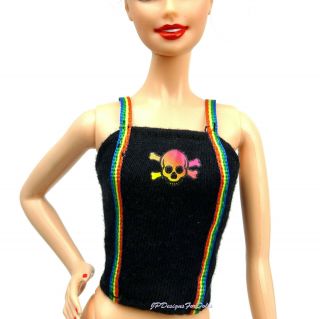 Barbie Fashion Fever Black Spaghetti Strap Top Skull And Crossbone Graphic