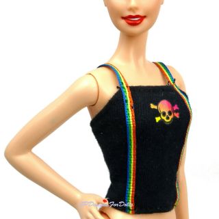 Barbie Fashion Fever Black Spaghetti Strap Top Skull and Crossbone Graphic 2