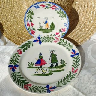 2 Pc Set Vintage Blue Ridge Southern Potteries French Peasant Plates 9 " & 6 " Usa