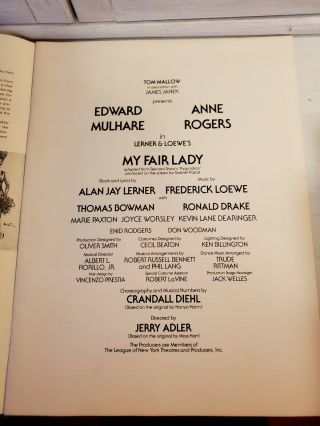 My Fair Lady Program for a show starring Edward Mulhare and Anne Rogers,  1970s 3