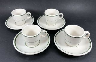 Vintage Mcnicol Small Tea Cup And Saucer Set White Green Stripe Restaurant Ware