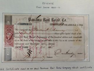 Us Revenue R44c On Rail Road Stock / 1865 - Panama Rail Road Co.  (e27)