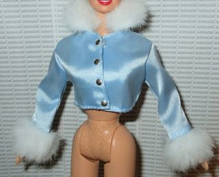 Top Barbie Doll Mattel Fashion Fun Faux Fur Blue Jacket Coat Accessory Clothing