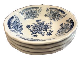 Set Of 4 Blue Carnation Ironstone 6 3/4 " Coupe Cereal Bowls