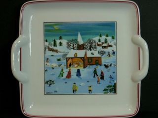 Villeroy Boch Laplau Naif Christmas Nativity 8 " Square Handled Cake Plate Tray Ln
