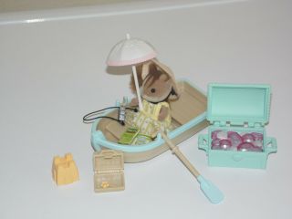 Sylvanian Families Rowing Boat Set With Treasure Chest Figure Picnic