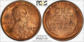 1927 - D 1c Pcgs Ms64rb Lincoln Cent Wheat Penny Red - Brown Denver Us Coin Trueview