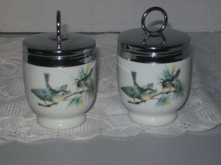 Vintage Egg Cups - Royal Worcester Porcelain Egg Coddlers W/ Bird Pattern,  Finch