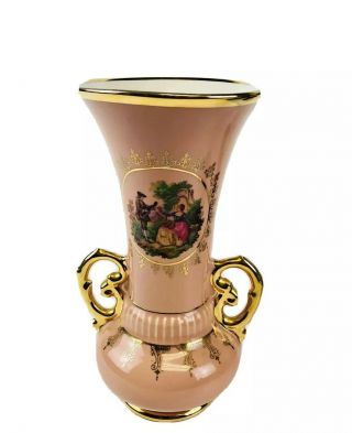 Vintage Abingdon Usa Pottery Vase Art Deco Gilded Trim & Handles 520