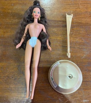 1997 Happy Holiday Barbie Doll Nude With Stand Gorgeous Brunette Green Eyes