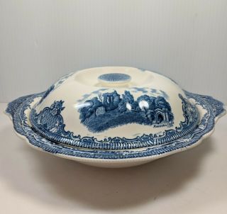 Johnson Brothers Vintage Covered Vegetable Bowl Old Britain Castles China Blue