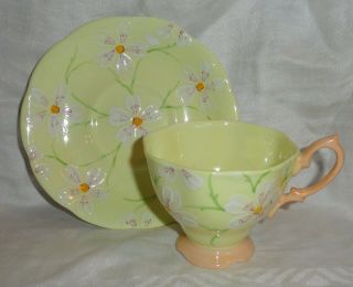 Vintage White Daisy Cup Saucer Royal Albert Yellow Hand Painted China