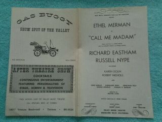 Vintage 1960s Valley Music Theatre La " Call Me Madam " Ethel Merman Program