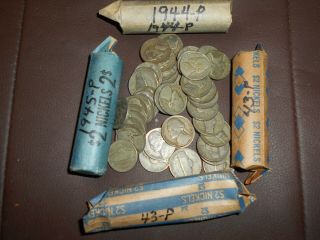 Four Full Rolls (160) Silver War Nickels 1943p,  1944p,  1945p,  1943p