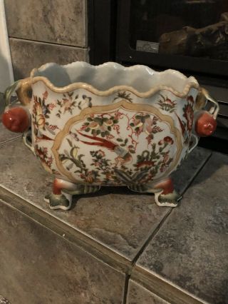 Vintage Hand Painted Art Deco Wong Lee 1895 Wl Crackled Porcelain & Bronze Bowl