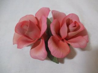 Vtg Napoleon Capodimonte Fine Porcelain Pink 2 Bloom Double Flower Rose Figurine