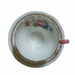 Vintage AYNSLEY England Floral Teacup and Saucer Bone China Gold & Pink Accents 3