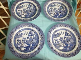 Churchill England Blue Willow Porcelain (5) Dinner Plates 10 1/4 "