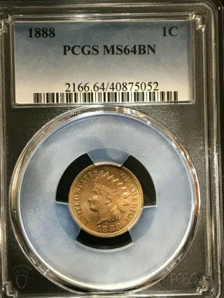 1888 Indian Head Penny 1c Pcgs Ms64 Brown Br Unc Choice