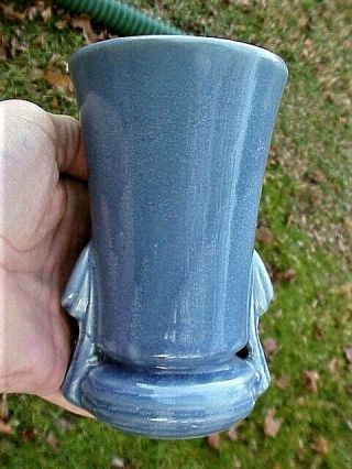 1920s - 1930s Vintage Mccoy Brush Mccoy 6⅛ " H Art Deco Handled Blue Glaze Vase