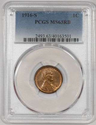 1916 S Lincoln Wheat Cent Penny 1c Pcgs Ms 63 Rb Red Brown Unc (501)
