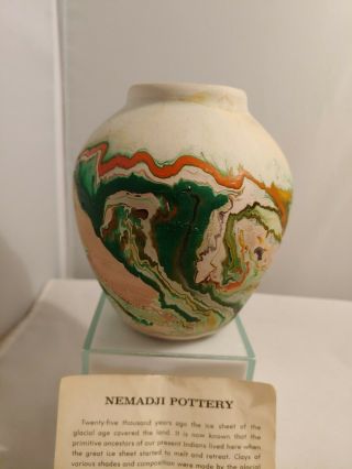 Vintage Nemadji Indian Pottery Usa Clay Vase Orange Green 5”