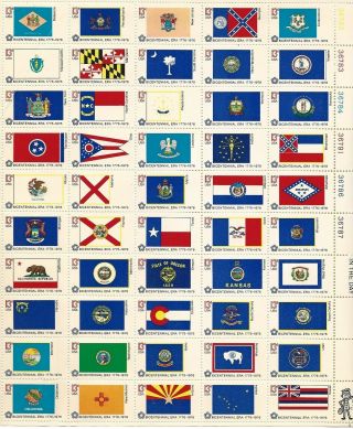 1976 13 - Cent Us Stamps Bicentennial State Flags,  Full Sheet Of 50
