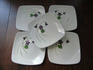5 Orchard Ware Wood Violet Bread And Butter Plates Square California 5 7/8 "