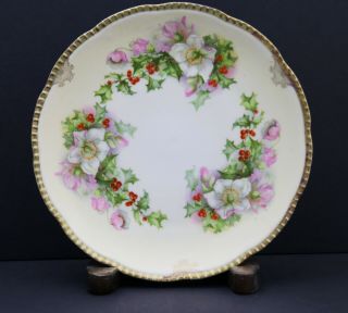 Antique Prussia Royal Rudolstadt Plate Floral And Holly Bouquets 8.  5 "