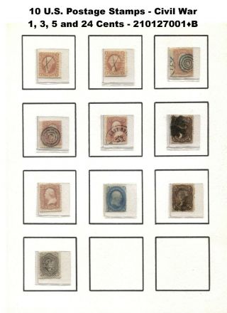 10 Postage Stamps • U.  S.  Civil War • Union States • 1861 - 1865 • 21012001•b