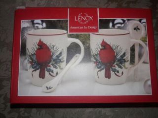 Lenox Winter Greeting Cocoa Set Of Two Mugs With Spoon Red Bird