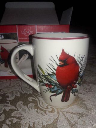 Lenox Winter Greeting Cocoa Set Of Two Mugs with spoon Red Bird 2