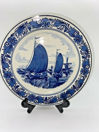 Vintage Delfts Blauw Plate Made In Holland Handpainted 8.  5 Inches Sailboats
