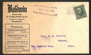 Usa 273 Stamp Cincinnati Ohio Baldwin Piano Advertising Registered Cover 1898