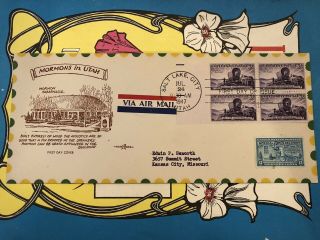 Mormons In Utah Tabernacle First Day Cover Envelope Stamps Salt Lake 1947
