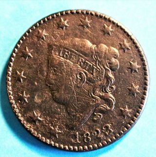 1823 Over 2 Large Cent Coronet Head One Cent 1c N - 1 Xf - Au