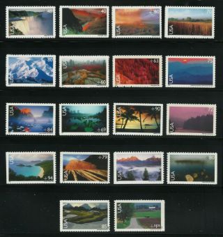 Us Scenic American Landscapes Air Mail Postage Stamp Set Of 18 Single Mnh